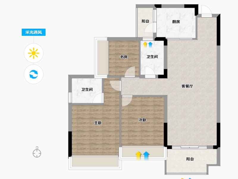 广西壮族自治区-贵港市-中梁云天府-96.54-户型库-采光通风