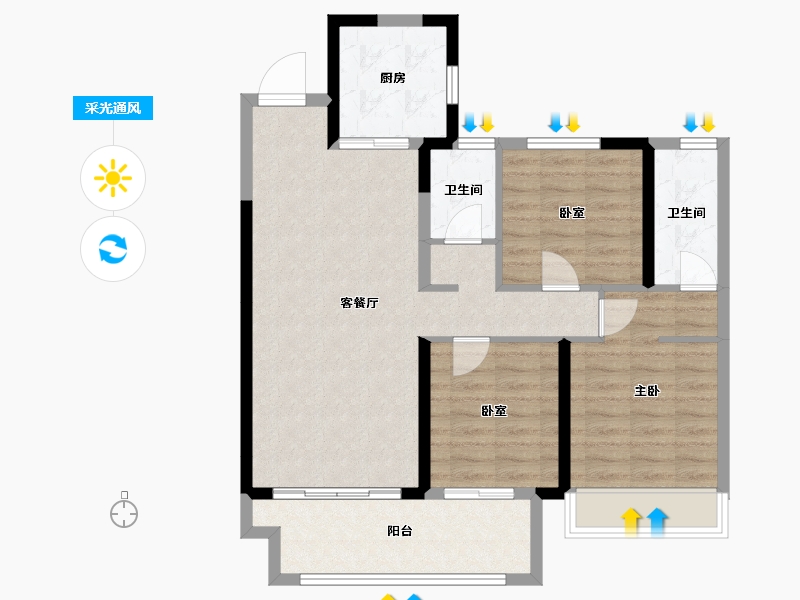 河南省-漯河市-悦璟学府里-85.53-户型库-采光通风