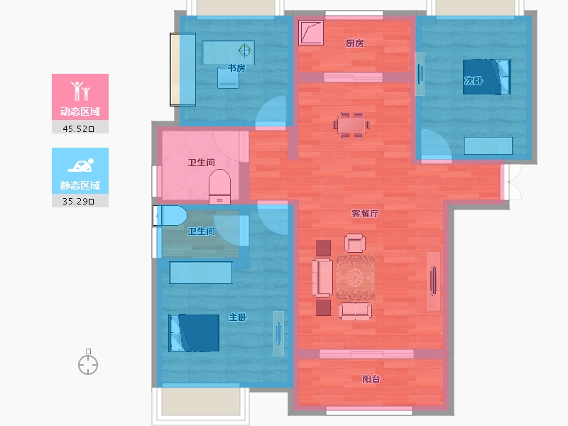 湖北省-荆门市-佳信·凯旋城-70.25-户型库-动静分区