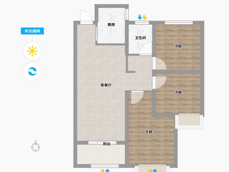 山东省-菏泽市-名门世都-76.80-户型库-采光通风