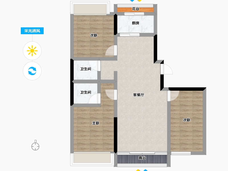 吉林省-吉林市-路弘·阳光铭苑-79.70-户型库-采光通风