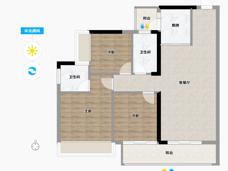 广西壮族自治区-贵港市-奥园顾荣幸福里-86.42-户型库-采光通风