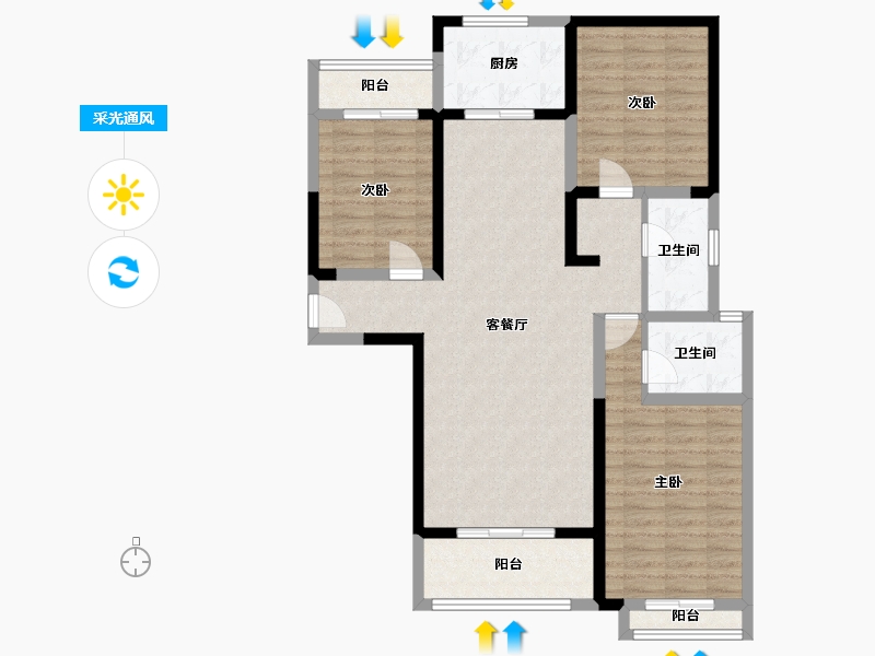 河南省-南阳市-滴水名邸-103.89-户型库-采光通风