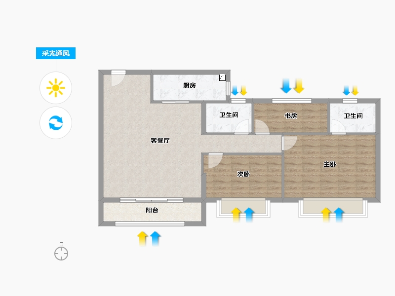 湖北省-黄石市-城发·香山枫景-90.71-户型库-采光通风