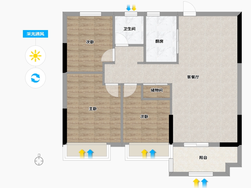 湖北省-黄石市-正泰华府-84.35-户型库-采光通风