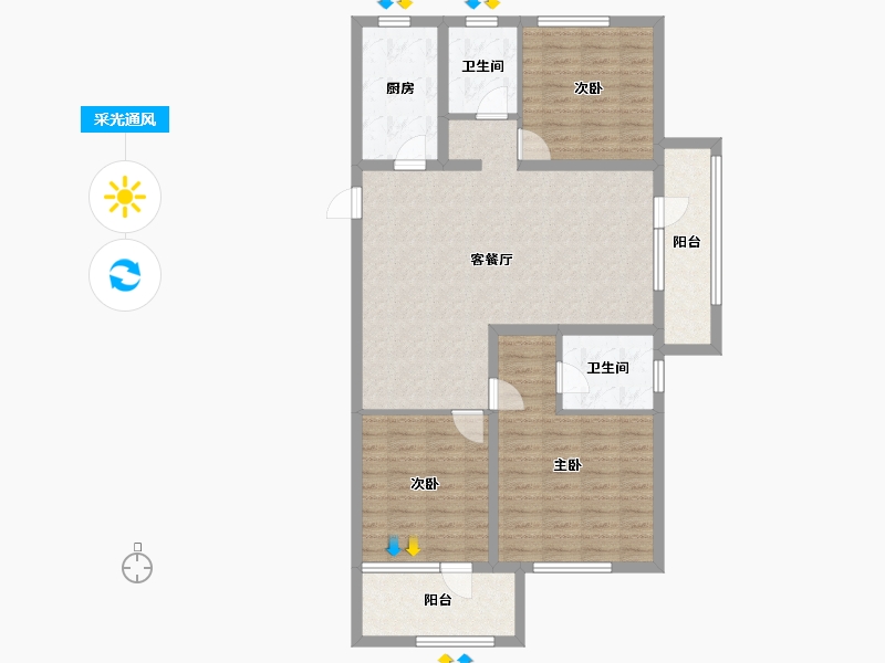 山东省-济宁市-金色兰庭香堤-105.35-户型库-采光通风