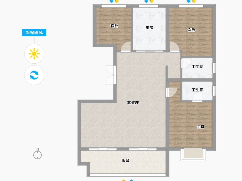 山东省-菏泽市-万城蓝钻庄园-106.41-户型库-采光通风