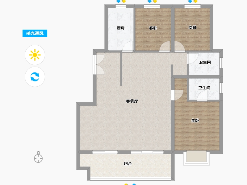 山东省-菏泽市-万城蓝钻庄园-102.40-户型库-采光通风