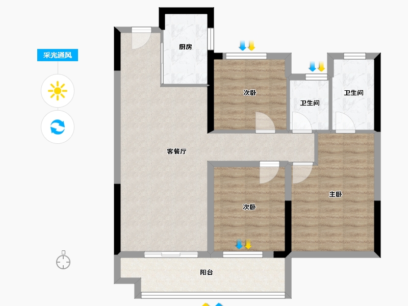 河南省-南阳市-中梁金科江山印-85.77-户型库-采光通风