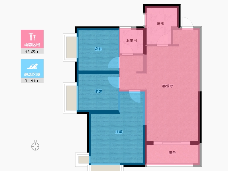 湖南省-岳阳市-江河颐璟城-74.00-户型库-动静分区