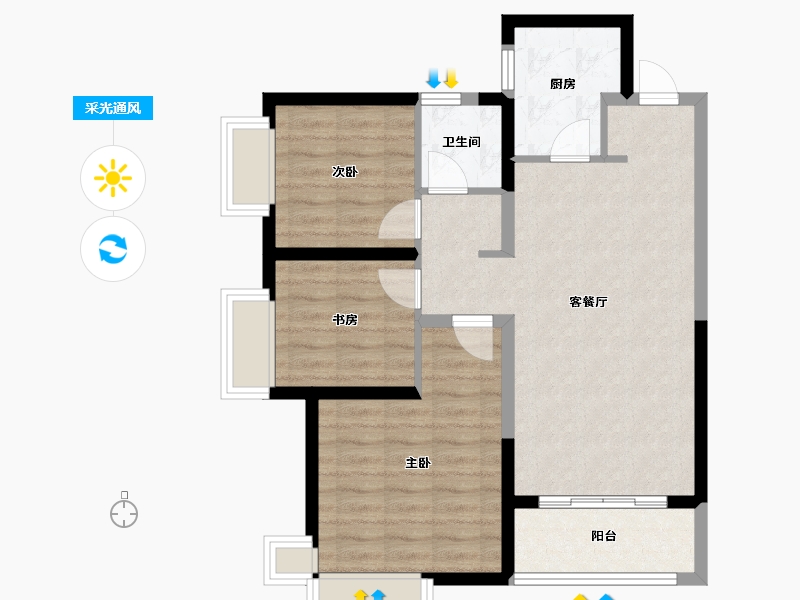 湖南省-岳阳市-江河颐璟城-74.00-户型库-采光通风