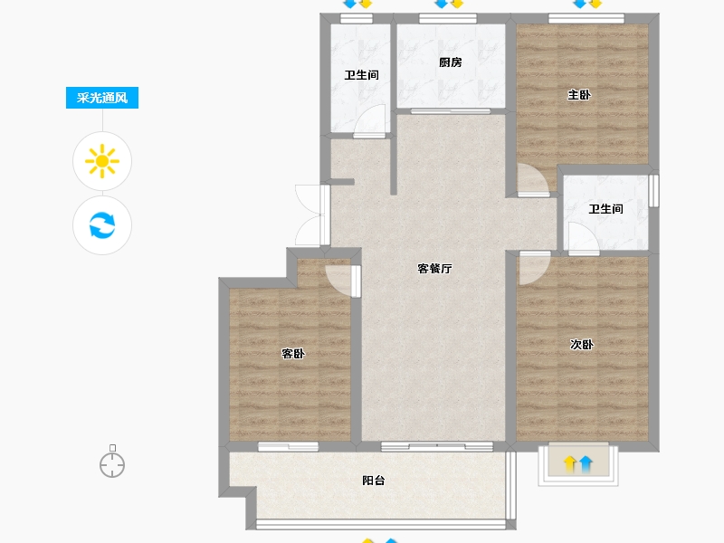 山东省-菏泽市-万城蓝钻庄园-96.01-户型库-采光通风