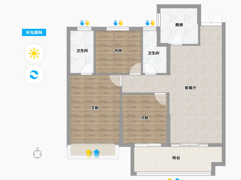 山东省-菏泽市-绿城桂语铂悦-92.93-户型库-采光通风