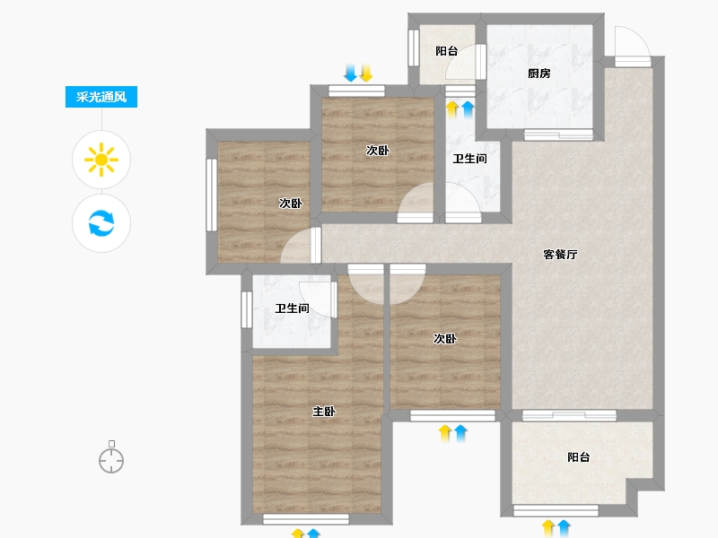 四川省-南充市-鸿通富春山居-74.30-户型库-采光通风