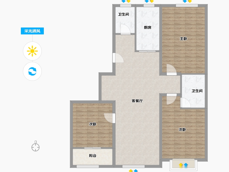 山东省-潍坊市-九州方园国际-127.32-户型库-采光通风