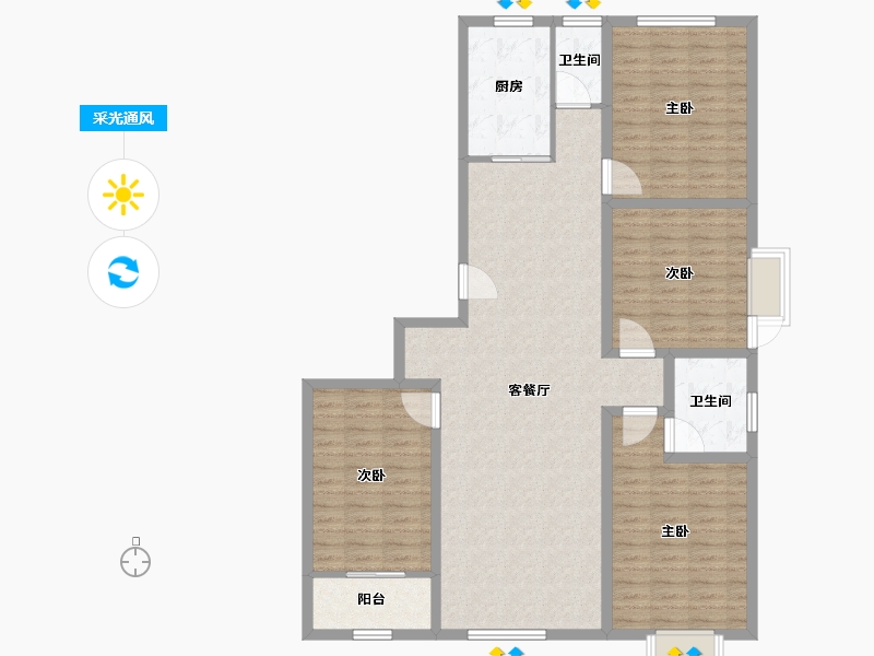 山东省-潍坊市-九州方园国际-128.69-户型库-采光通风