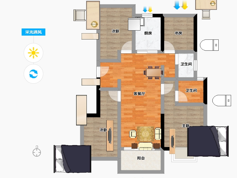 福建省-福州市-碧桂园正荣悦玲珑-71.10-户型库-采光通风