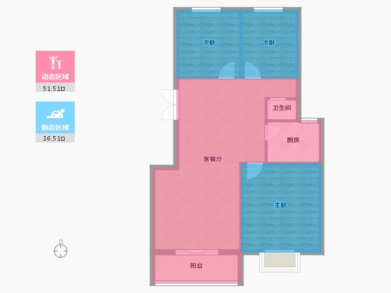 湖北省-黄冈市-金色湖畔小区-80.60-户型库-动静分区