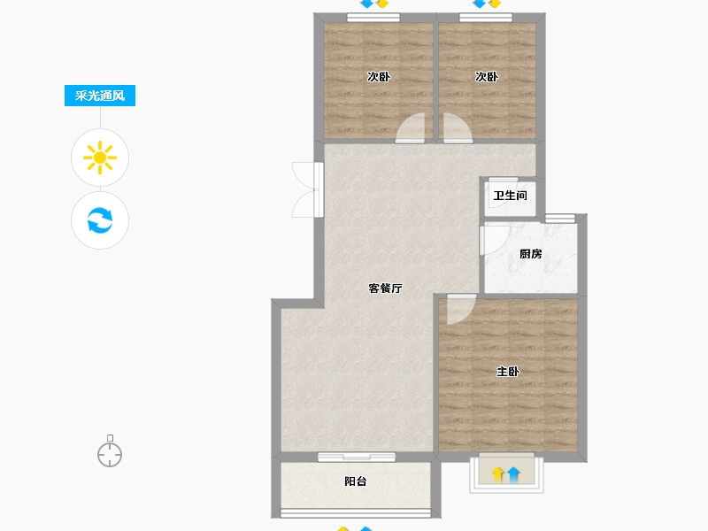 湖北省-黄冈市-金色湖畔小区-80.60-户型库-采光通风