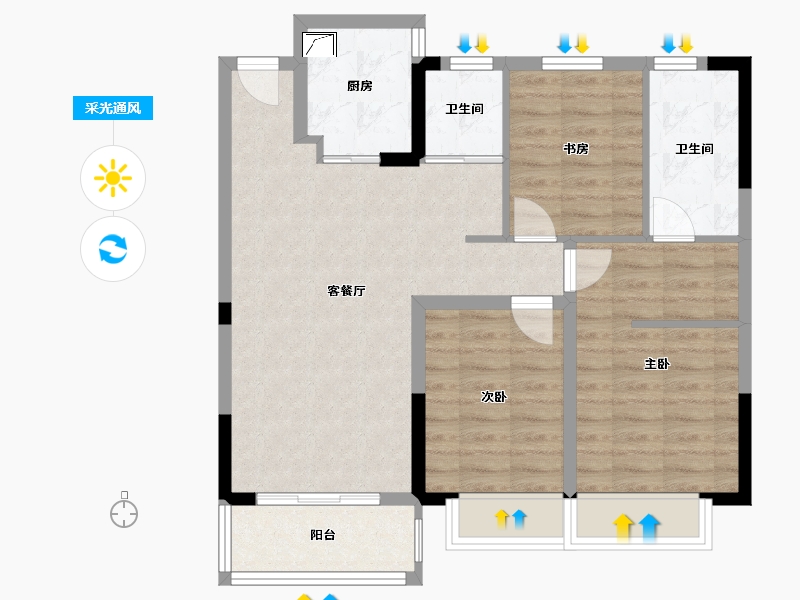 浙江省-湖州市-宝龙世家-84.32-户型库-采光通风