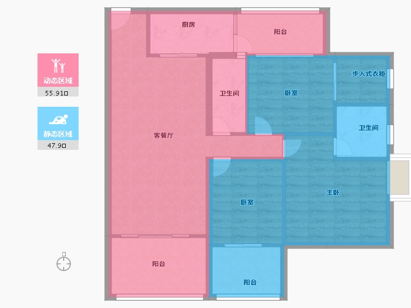 四川省-绵阳市-仁和春天二期青云上-93.58-户型库-动静分区