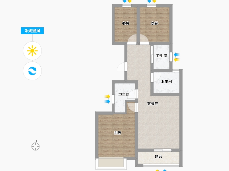 河北省-唐山市-南湖中央广场-65.89-户型库-采光通风