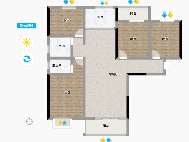 湖北省-咸宁市-领秀城银泉华府-111.53-户型库-采光通风