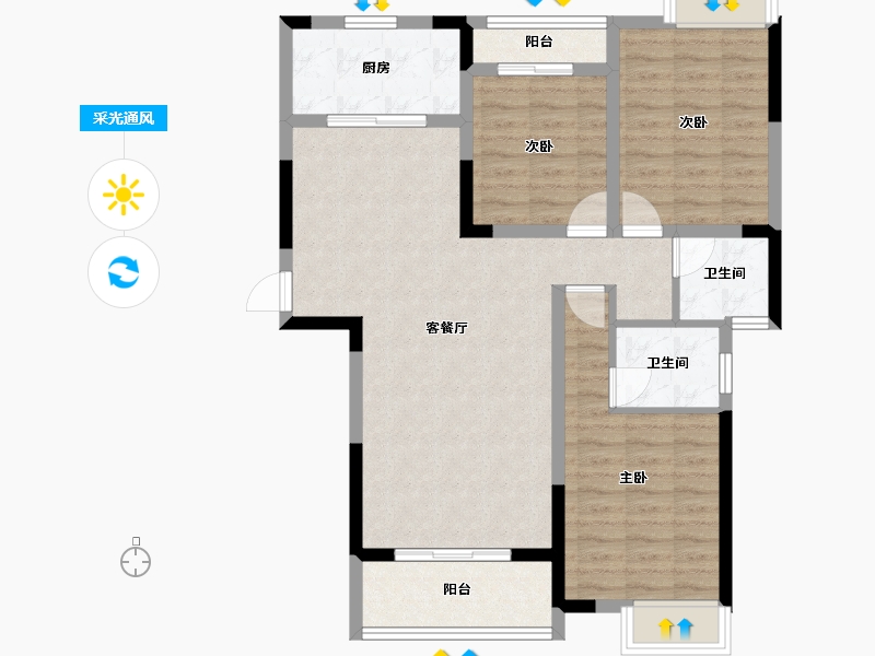 湖北省-黄冈市-红安东城国际-90.87-户型库-采光通风