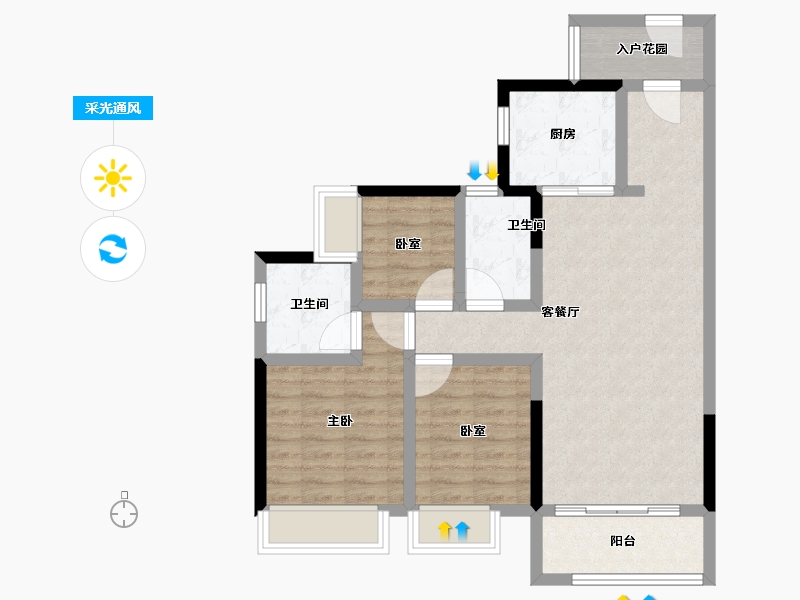 广东省-广州市-时代倾城中新-78.40-户型库-采光通风