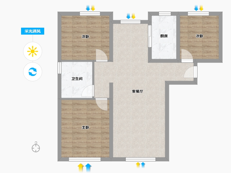 北京-北京市-中海金玺公馆-75.56-户型库-采光通风