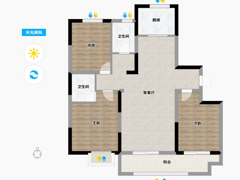 山东省-潍坊市-滨海弘润府-96.97-户型库-采光通风