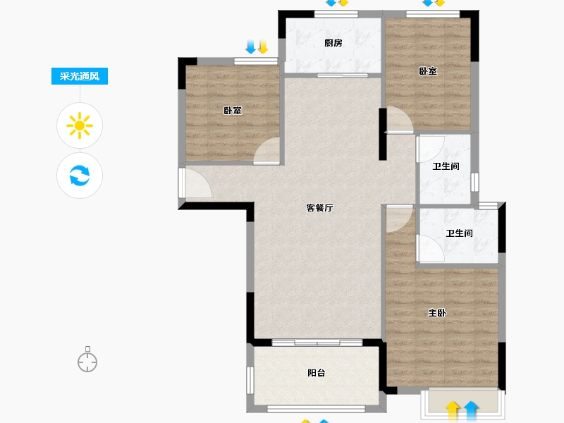 湖北省-荆门市-钟祥承天壹号院-98.62-户型库-采光通风