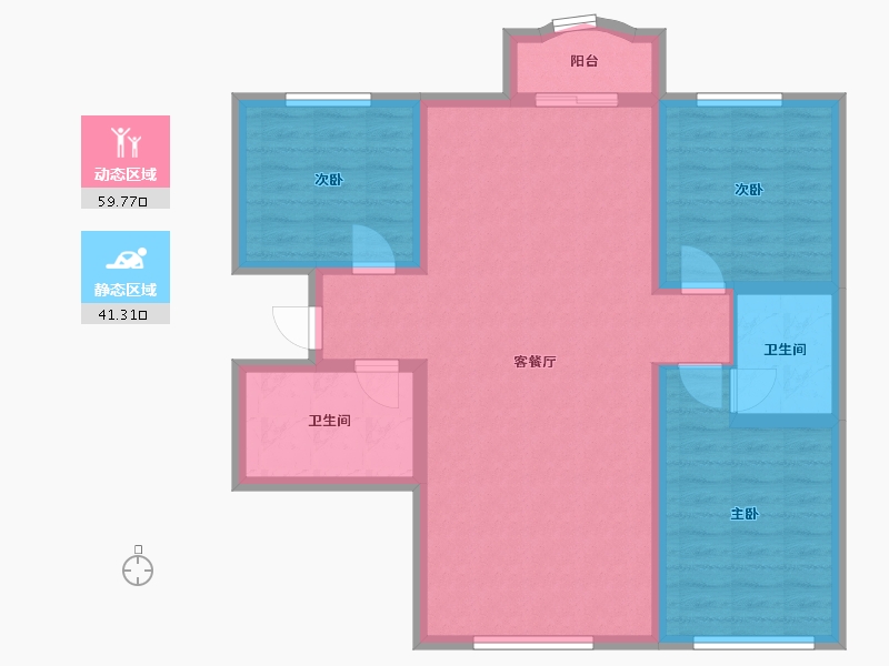 黑龙江省-齐齐哈尔市-中冶滨江半岛-90.57-户型库-动静分区