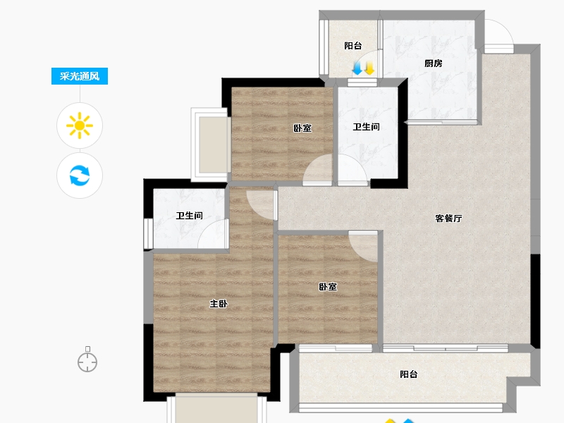 四川省-绵阳市-水岸江城枫叶雅居-82.05-户型库-采光通风