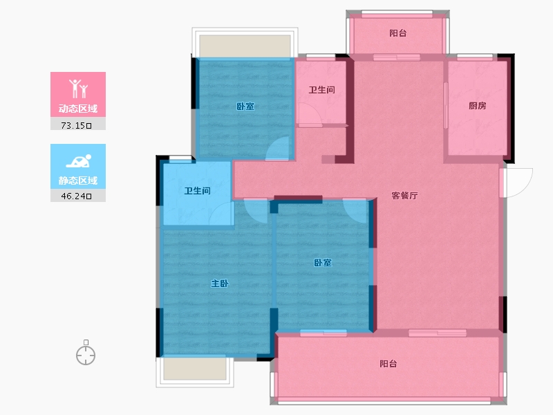 湖北省-荆门市-洋丰·凤凰香醍-107.61-户型库-动静分区