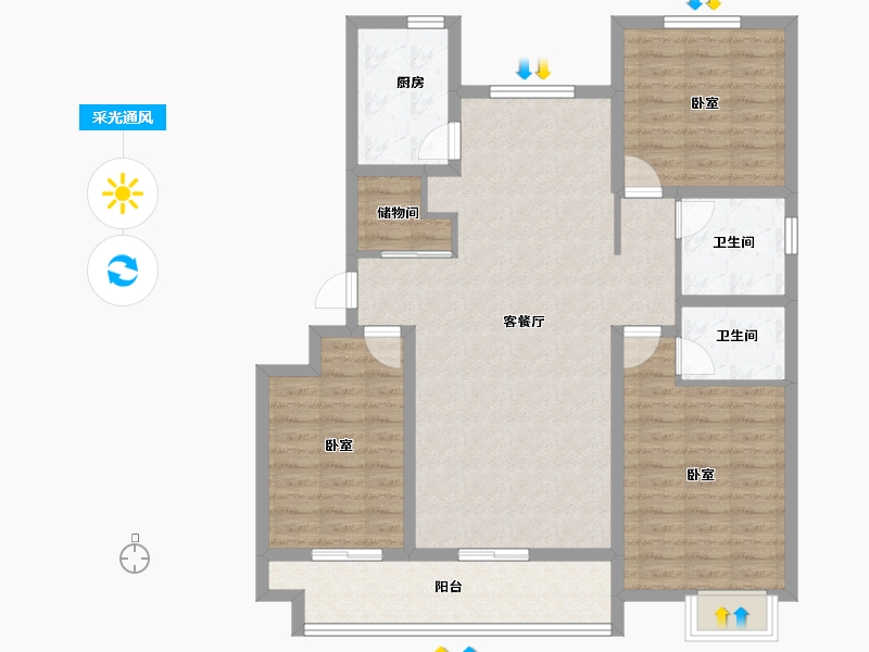 山东省-泰安市-帝景郦城-108.01-户型库-采光通风