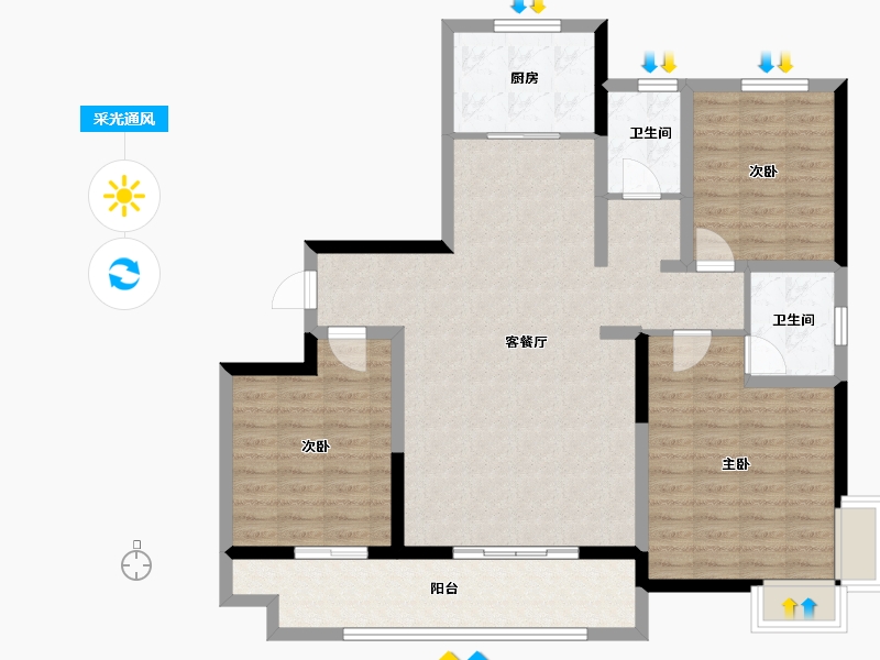 山东省-潍坊市-滨海弘润府-110.40-户型库-采光通风