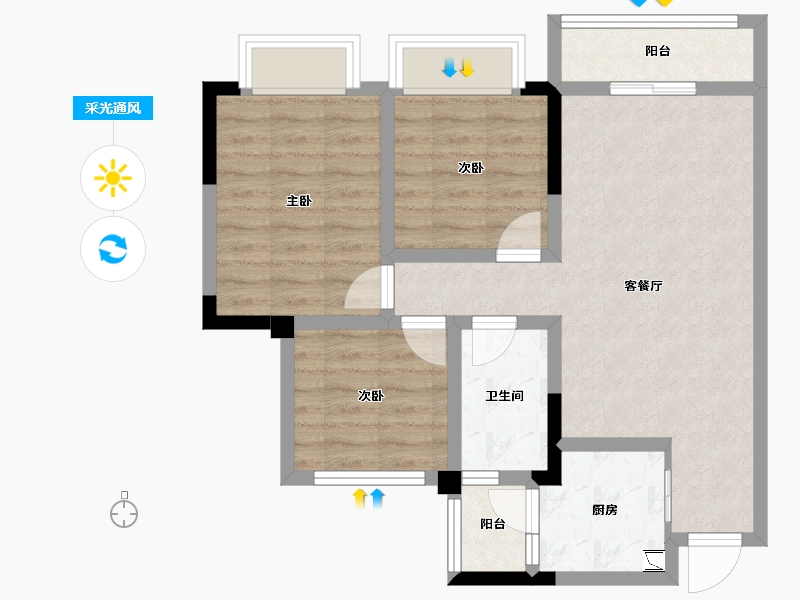 四川省-绵阳市-家福来澜苑-68.41-户型库-采光通风