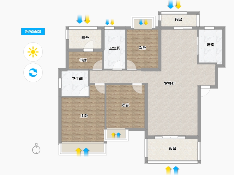 湖南省-衡阳市-胜邦御景东方-107.00-户型库-采光通风