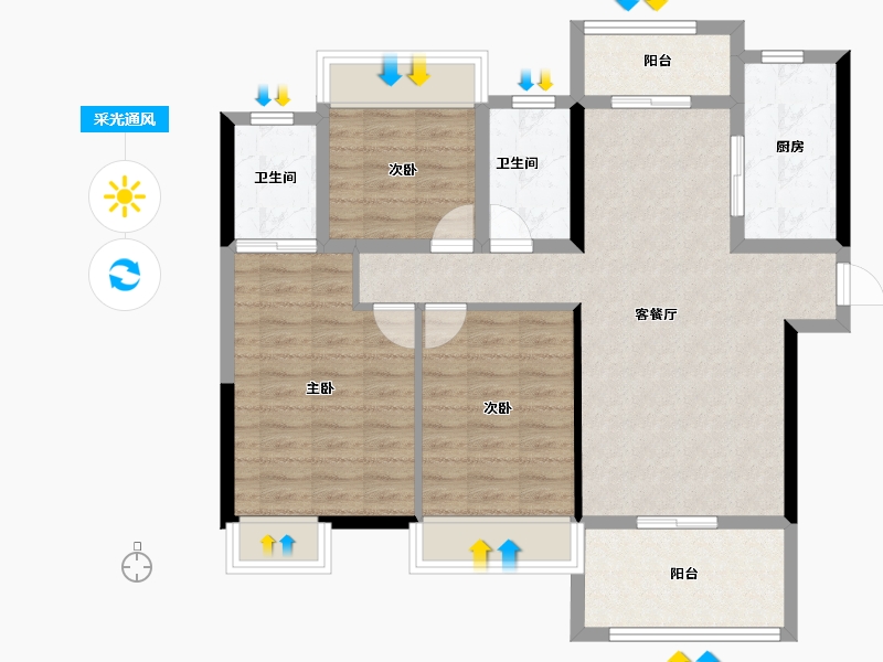 湖北省-荆门市-洋丰·长宁锦园-90.80-户型库-采光通风