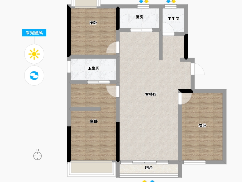 吉林省-吉林市-路弘·阳光铭苑-88.86-户型库-采光通风