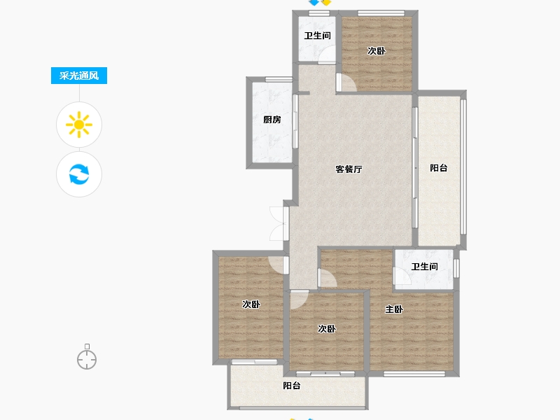 安徽省-阜阳市-同昇西溪玫瑰-127.41-户型库-采光通风