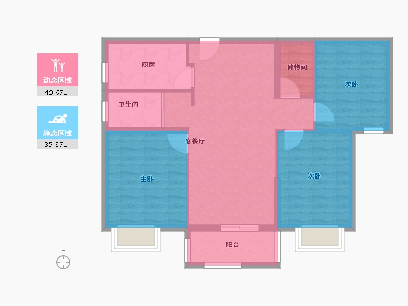 湖北省-黄石市-城发·花园印象-76.38-户型库-动静分区