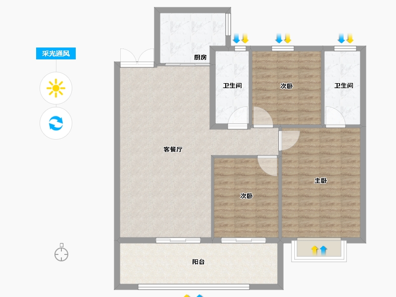 山东省-菏泽市-凯兴天下-104.80-户型库-采光通风