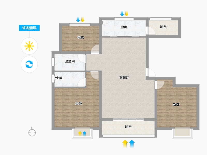 山东省-菏泽市-陶城怡景-105.39-户型库-采光通风