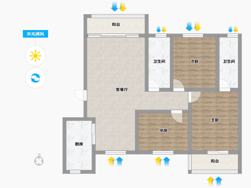 湖北省-咸宁市-领秀城银泉华府-98.45-户型库-采光通风