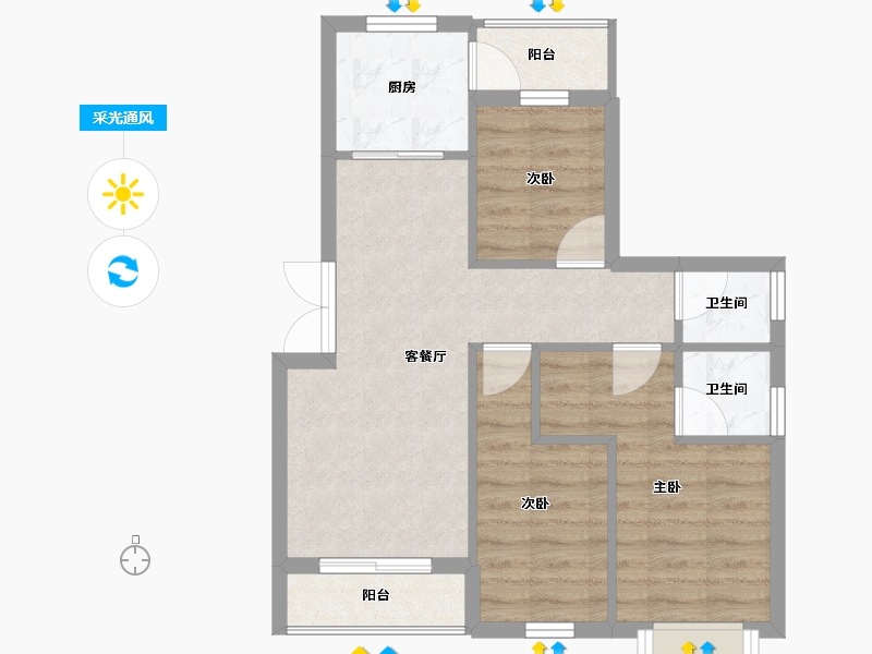 湖北省-黄冈市-金色湖畔小区-58.25-户型库-采光通风