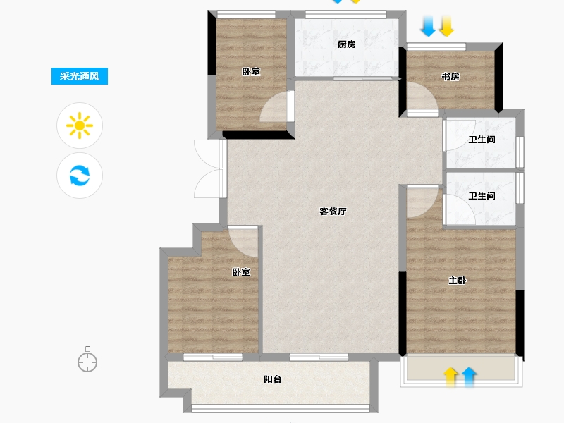 安徽省-宿州市-壹中·状元府-105.61-户型库-采光通风