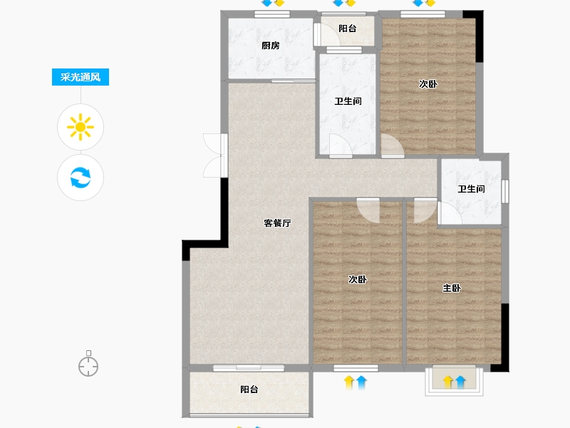 湖北省-黄冈市-金色湖畔小区-112.78-户型库-采光通风