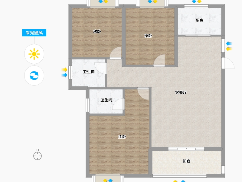 湖北省-黄石市-城发·花园印象-106.68-户型库-采光通风